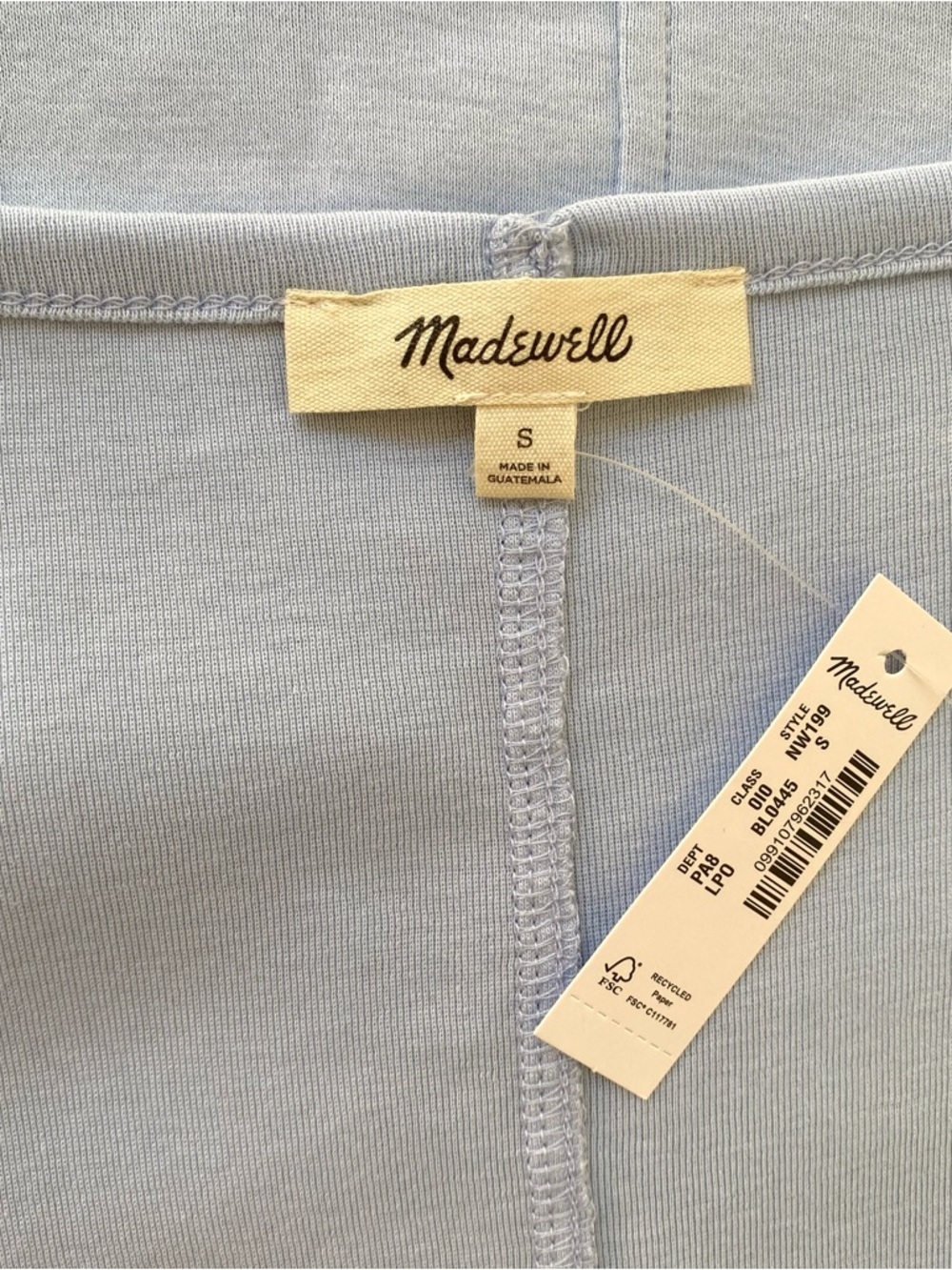 NWT Madewell Tops Bundle Blue Puff Sleeve + Mustard Rib Tee, Size S - Picture 4 of 10
